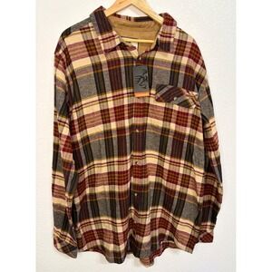 Legendary Whitetails Mens Buck Camp Flannel Shirt Plaid Burgundy Tan XLT New